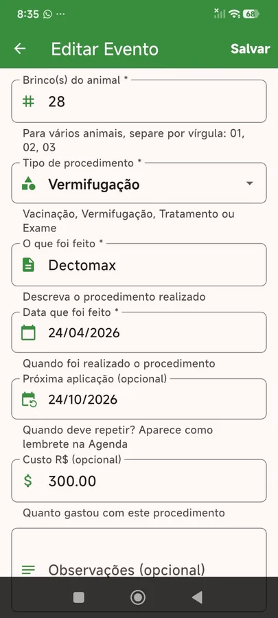 Tela 6 do App Gestão de Pecuária